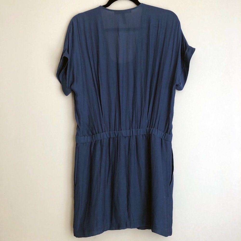 BCBGMAXAZRIA Blue Wrap Short-Sleeve Dress | Sheer Overlay | Size 8 - Picture 8 of 16